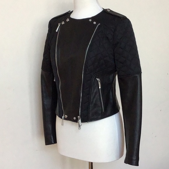 BCBGMAXAZRIA Mixed Leather/Fabric Jacket. - Picture 5 of 15